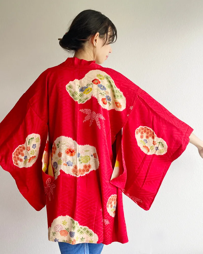 Embroidery of Japanese Traditional Pine Bamboo Plum Blossom, Shibori Haori Kimono Jacket