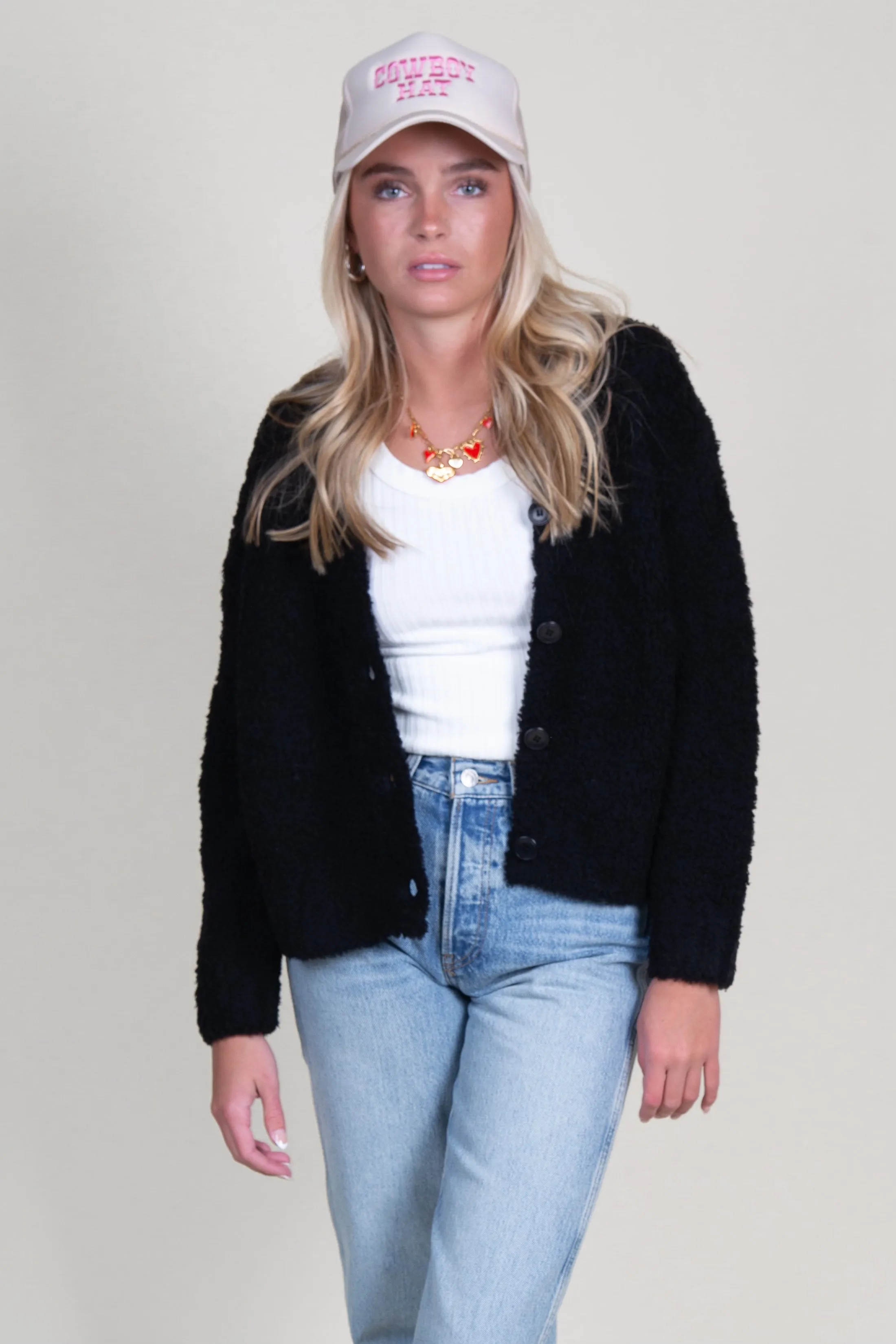 ENZA COSTA | Wool Feather Boxy Cardigan - Black