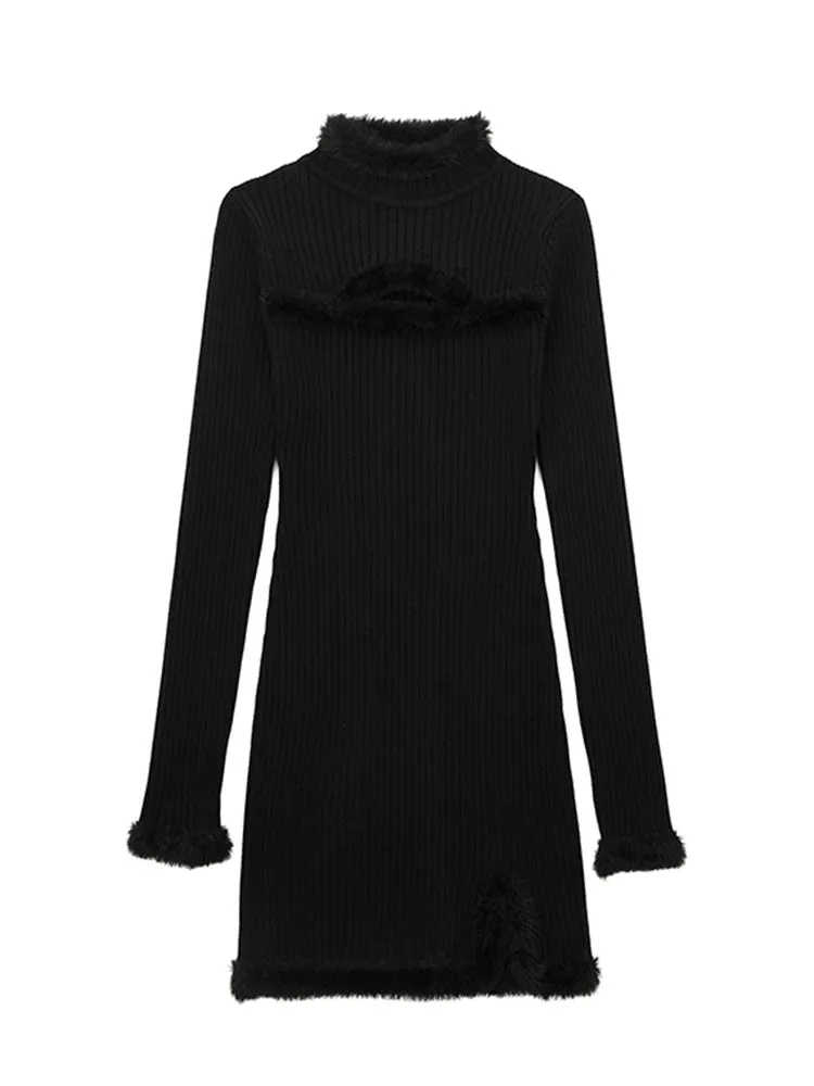 Fall Winter Women's Knit Dresses Mock Neck Long Sleeve Cutout Bodycon Mini Dress Women Fashion Evening Party Vestidos C-259