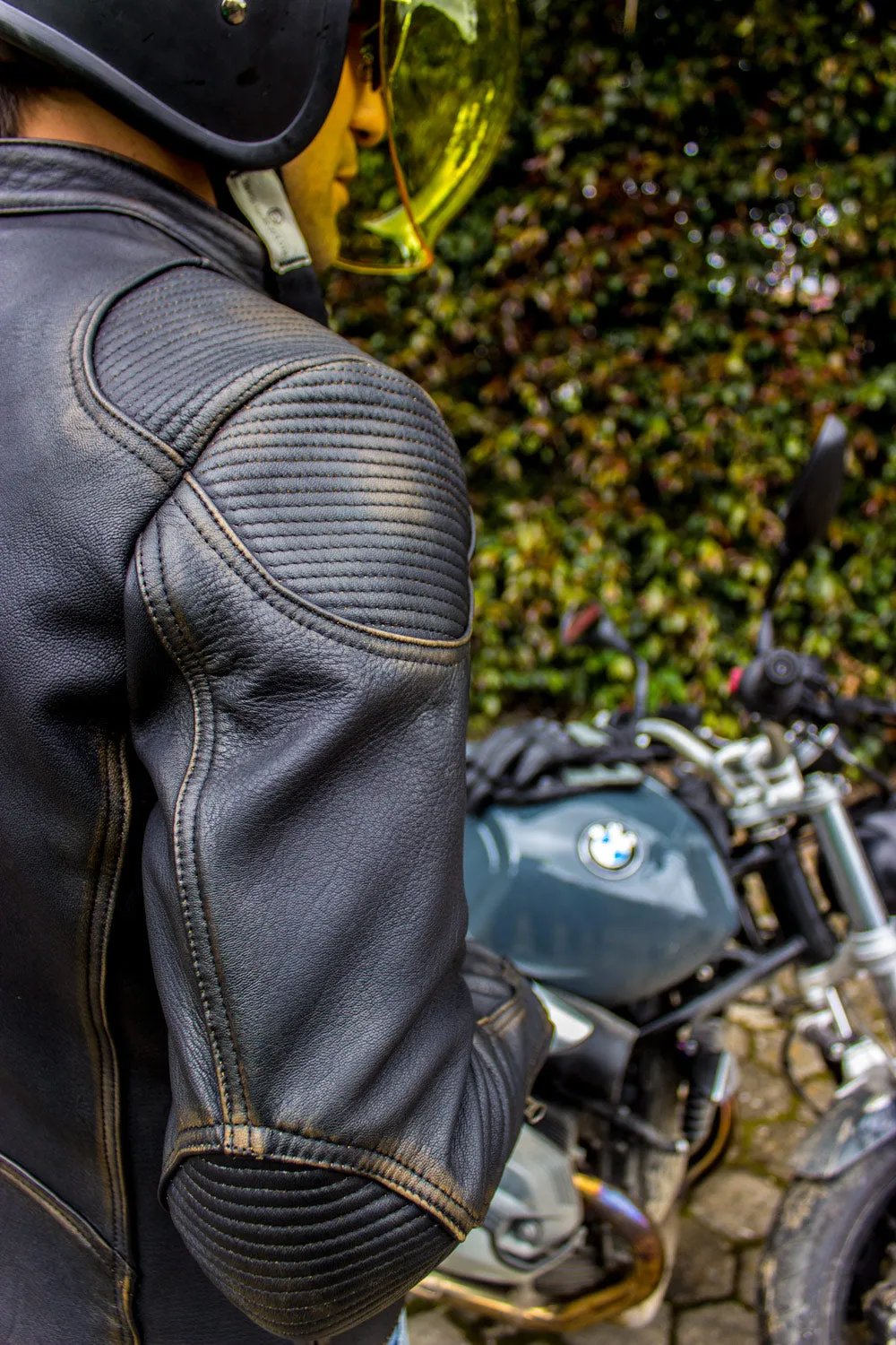 FALLOUT Leather Jacket  Distressed Black   - Cafe Racer