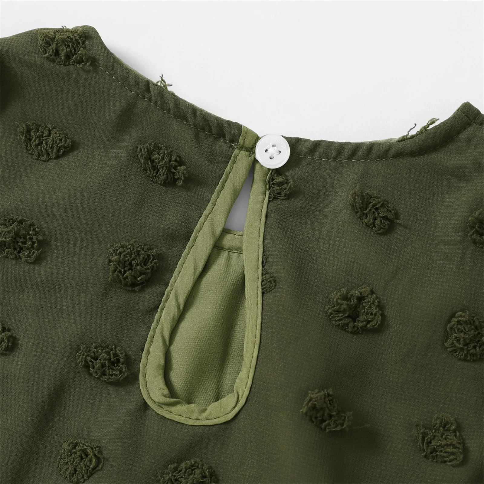 Family Matching Dress Army Green Swiss Dots Cross Wrap V Neck Short-sleeve Dresses and T-shirts