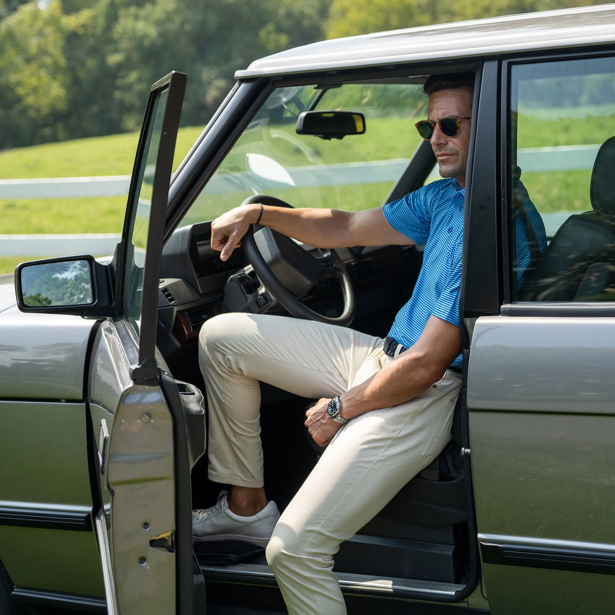 Featherweight Flex Polo Griffin Turquoise with Blue Stripe