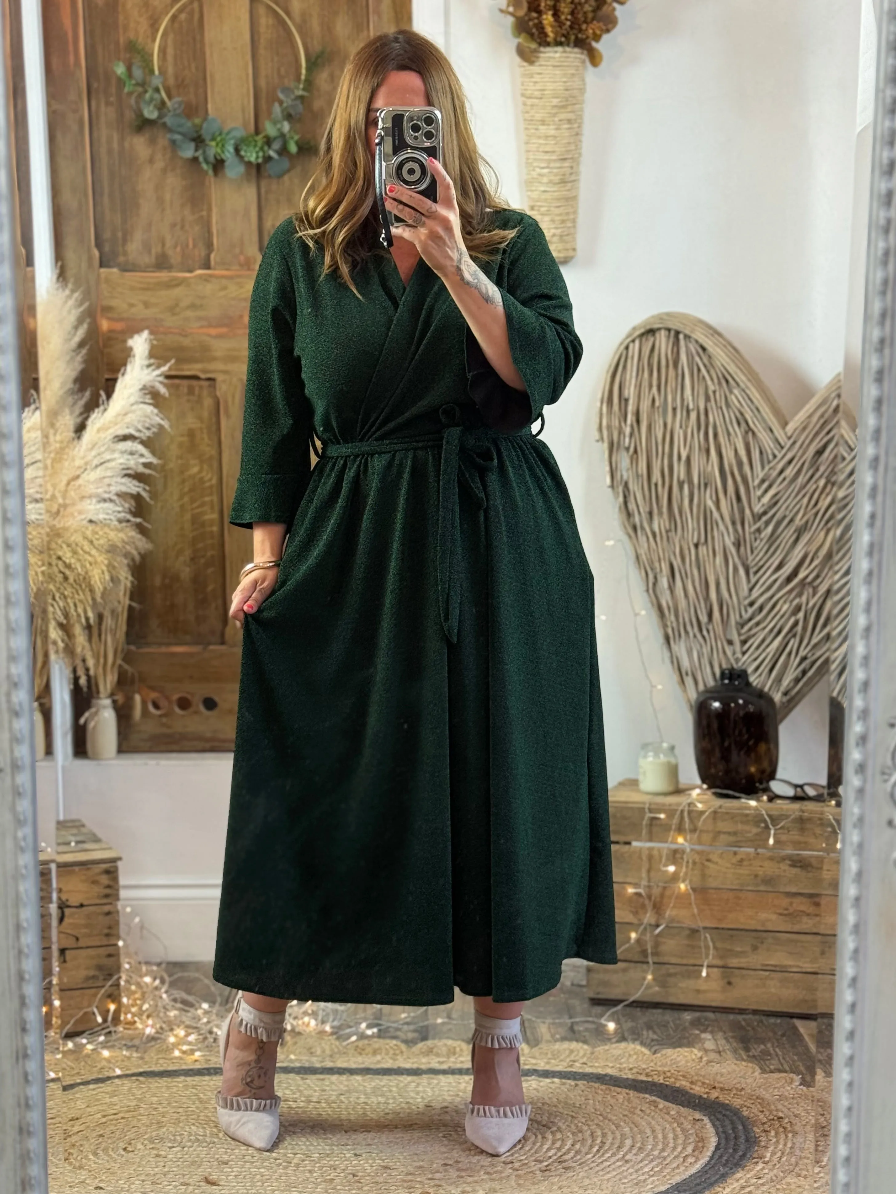 Forest Green Sparkly Roxy Midaxi Dress