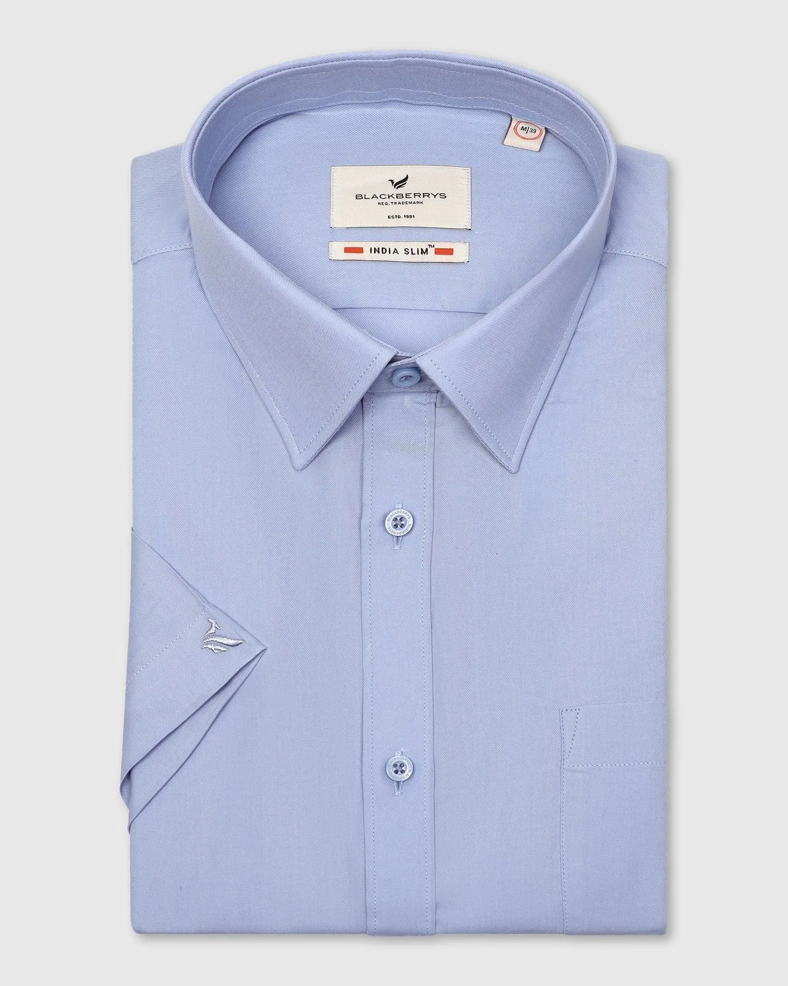 Formal Half Sleeve Blue Solid Shirt - Retro