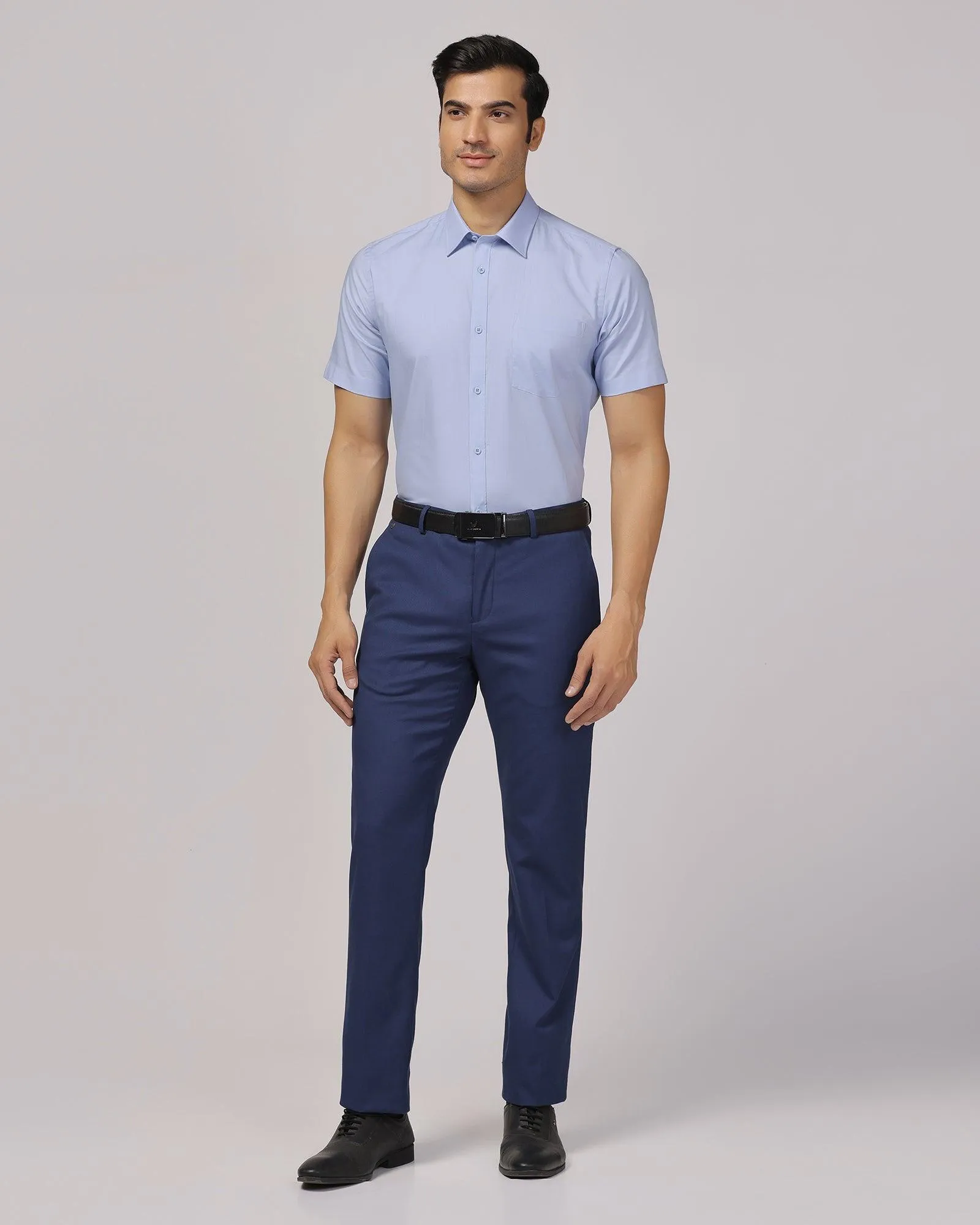 Formal Half Sleeve Blue Solid Shirt - Retro