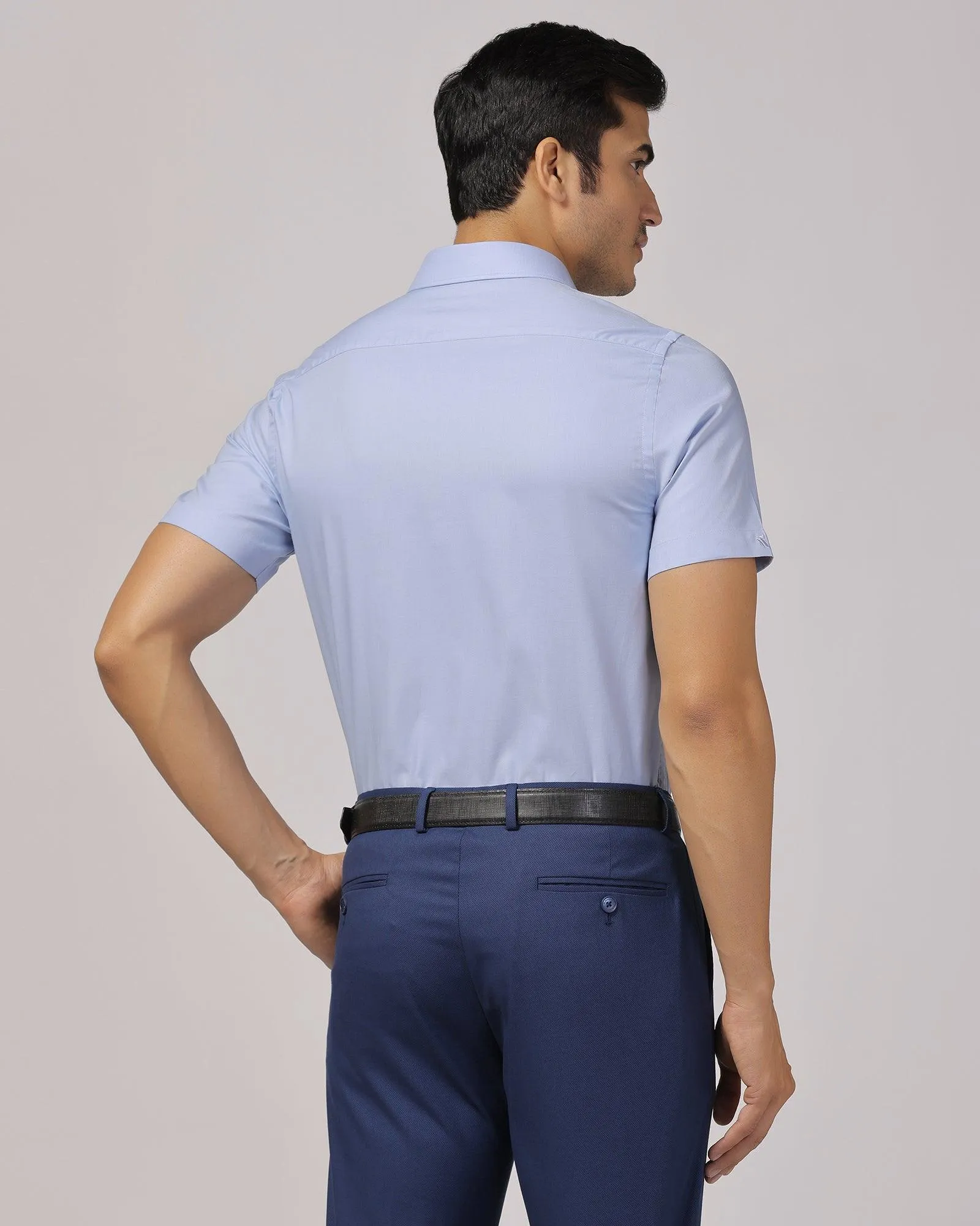 Formal Half Sleeve Blue Solid Shirt - Retro