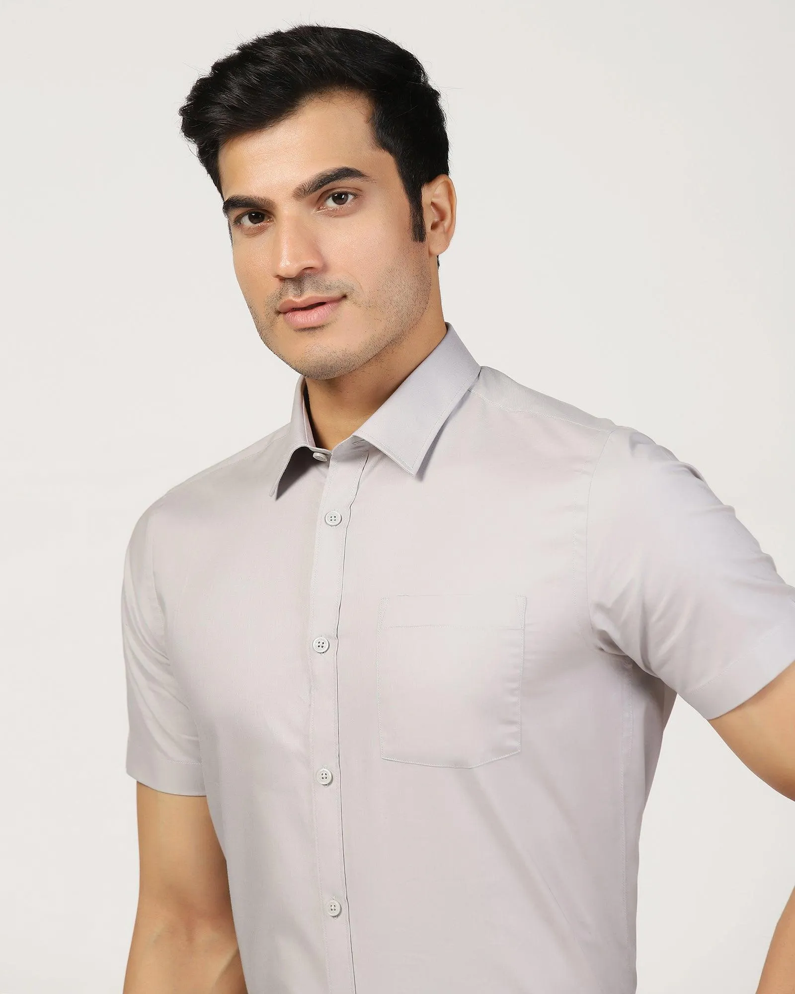 Formal Half Sleeve Grey Solid Shirt - Retro