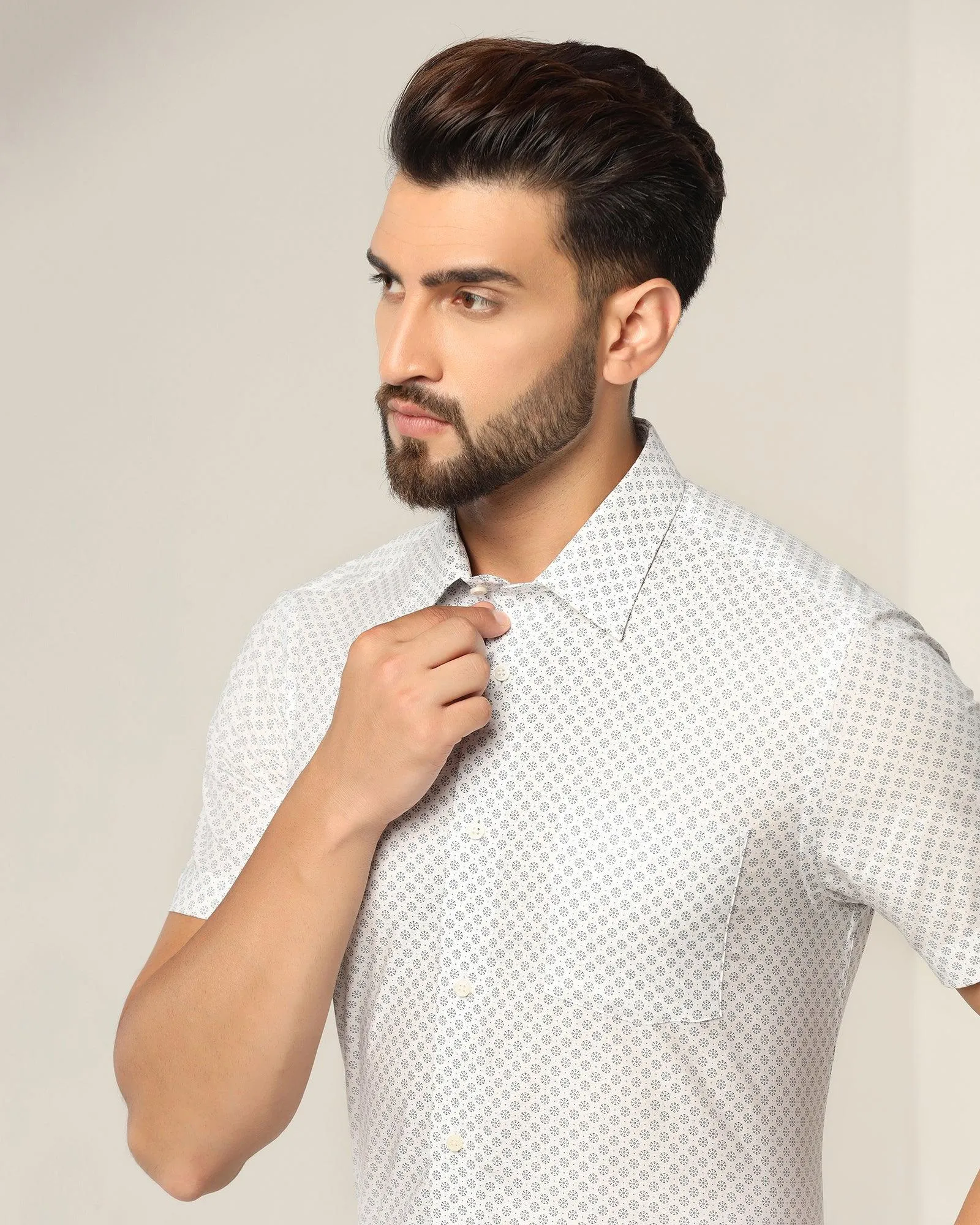 Formal Half Sleeve White Printed Shirt - Roast