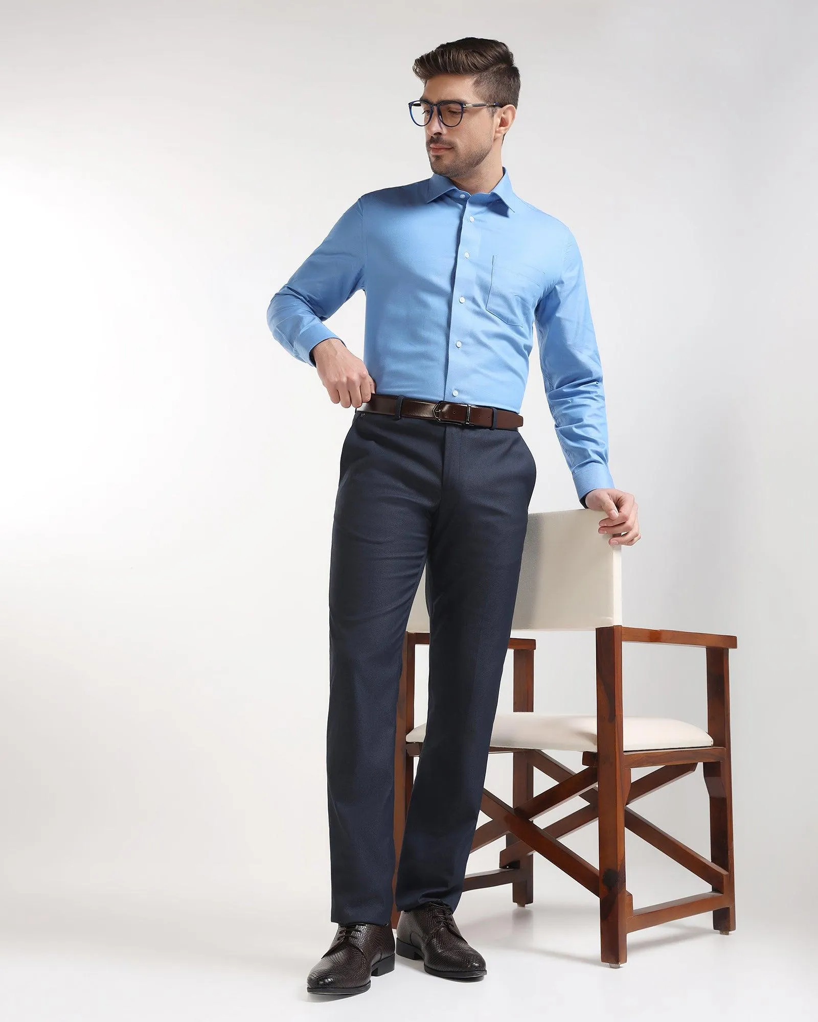 Formal Mid Blue Textured Shirt - Luck