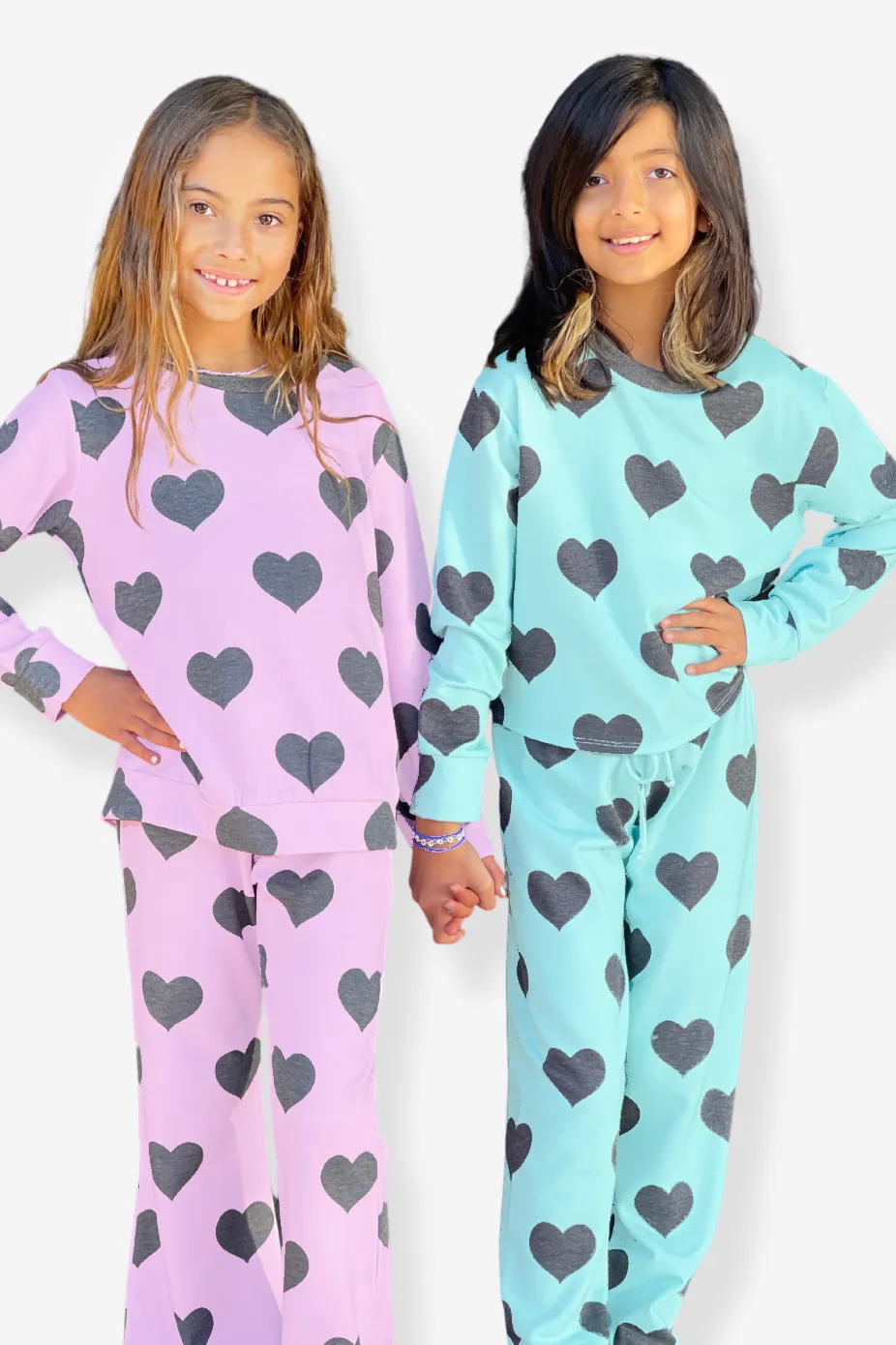 French Terry Cozy Sweatpant - Ice Mint Charcoal Hearts