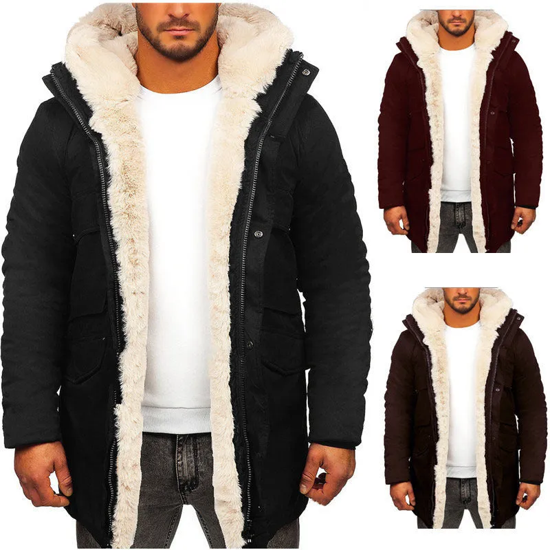 Fur Integrated Hooded Jacket Thick Warm Jacket Faux Fur Cotton-padded Coat