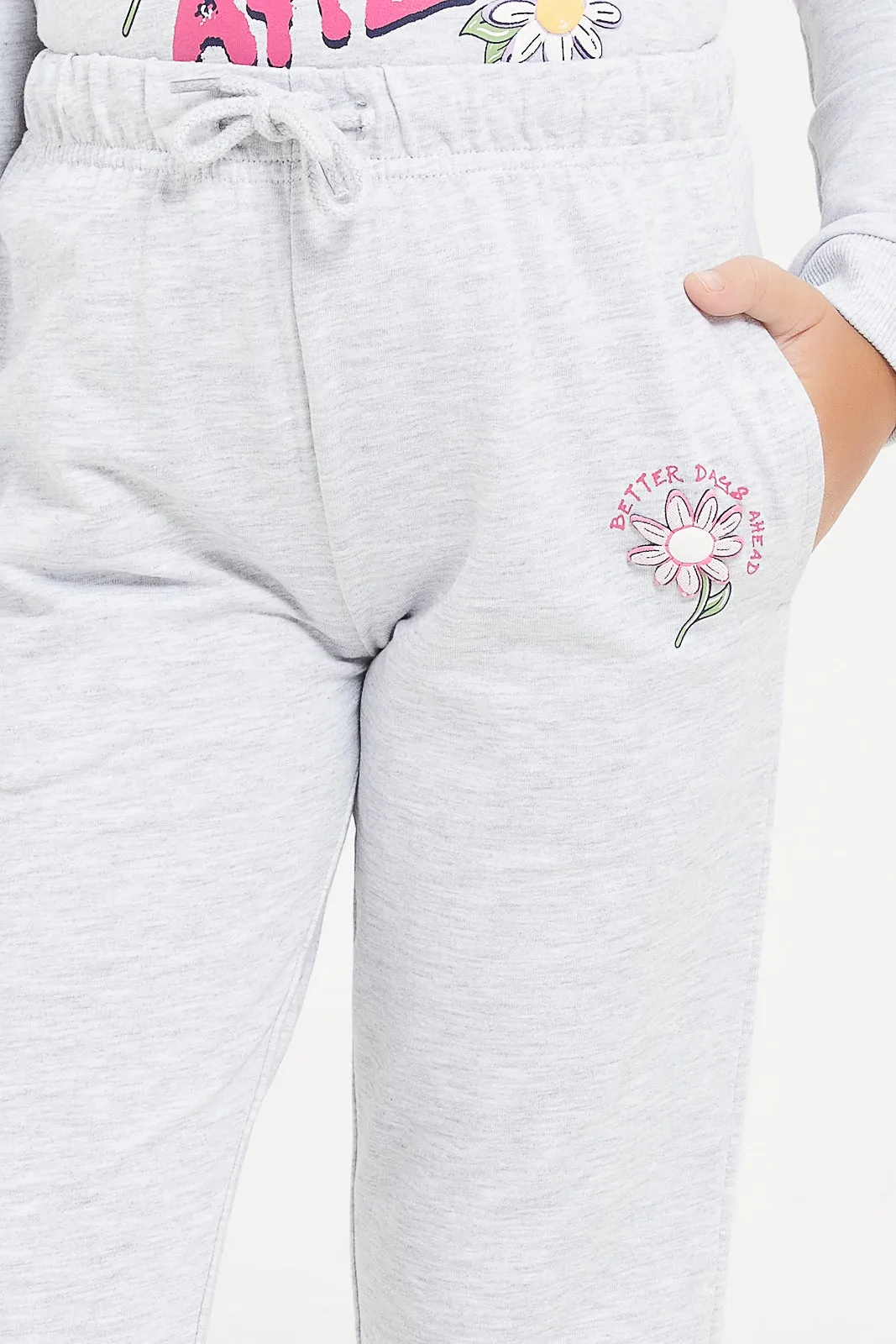 Girls Grey Embellished Print Track Pants