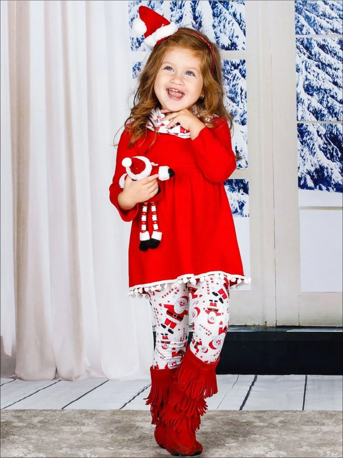 Girls Long Sleeve A-Line Tunic, Printed Leggings And Scarf Set