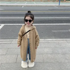 Girls Sweater Coat Children's Hooded Knitted Cardigan Spring Autumn Long Jacket Kids Baby Outerwear 2024 New Casual Clothes