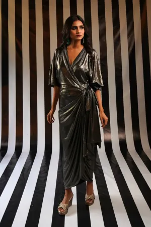 Gold Lame Wrap Around Dress