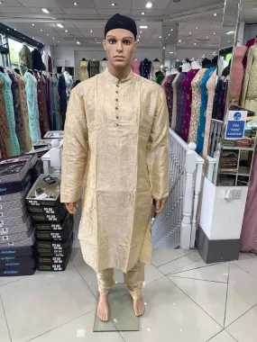 Gold Men's Plain Brocade Kurta Pyjama