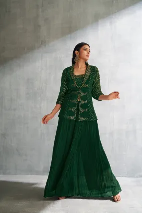 GREEN THREE PIECE PALAZZO SET WITH AN OVERCOAT