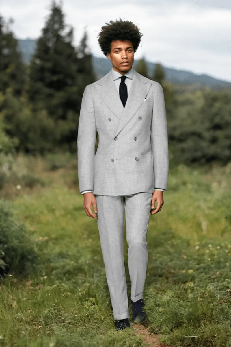 Grey Wool Double Breasted 2-Piece Suit