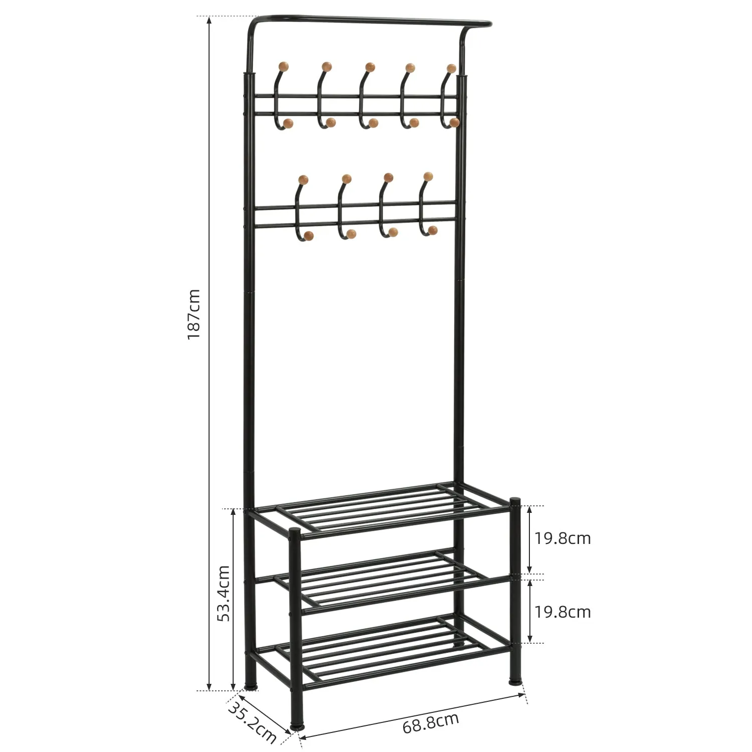 Hall Tree with Storage Bench, Thickened Steel Tube Assembled