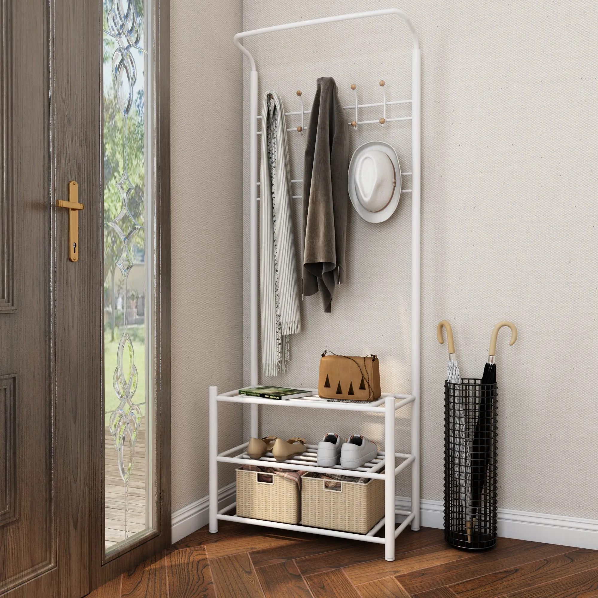 Hall Tree with Storage Bench, Thickened Steel Tube Assembled