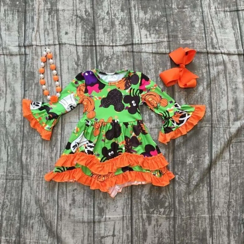 Halloween  Orange Ruffle  Dress with accessories