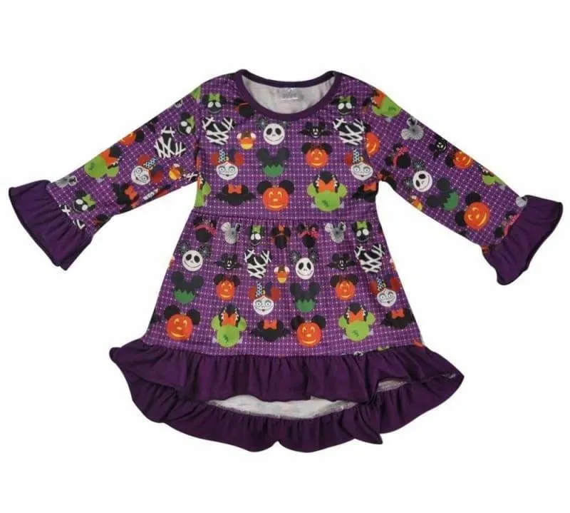 Halloween Pumpkin Pattern Ruffle Dresses