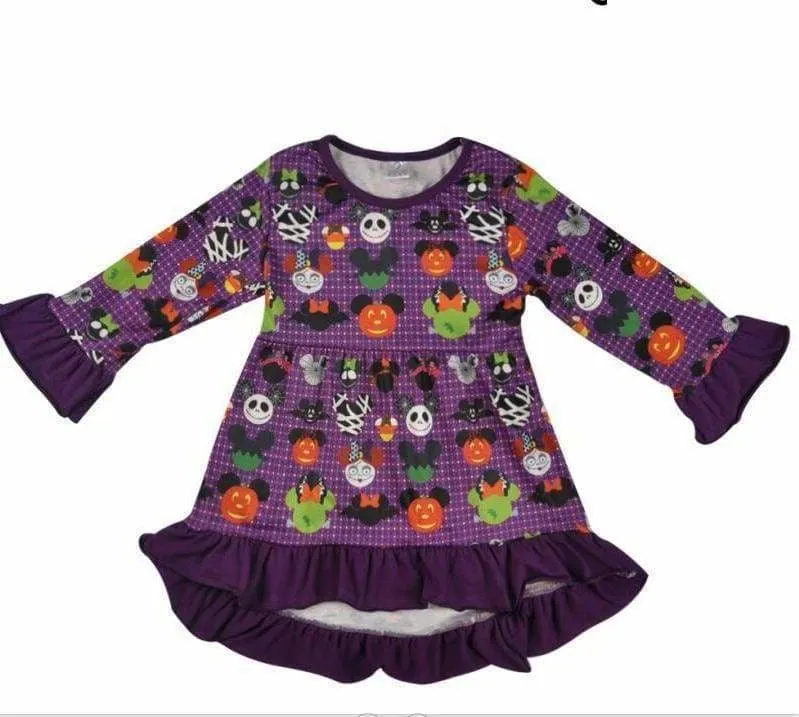 Halloween Pumpkin Pattern Ruffle Dresses