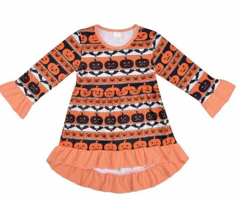 Halloween Pumpkin Pattern Ruffle Dresses