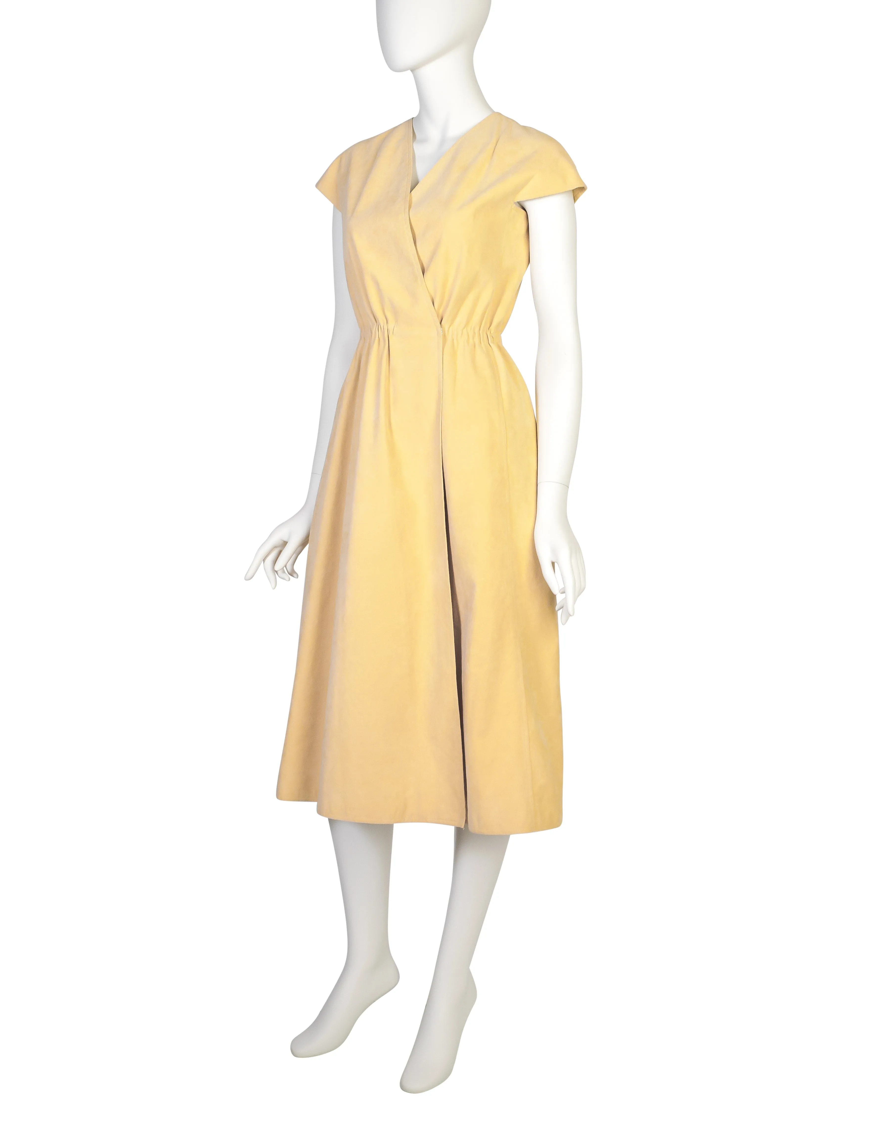 Halston Vintage 1970s Iconic Light Yellow Ultrasuede Wrap Dress