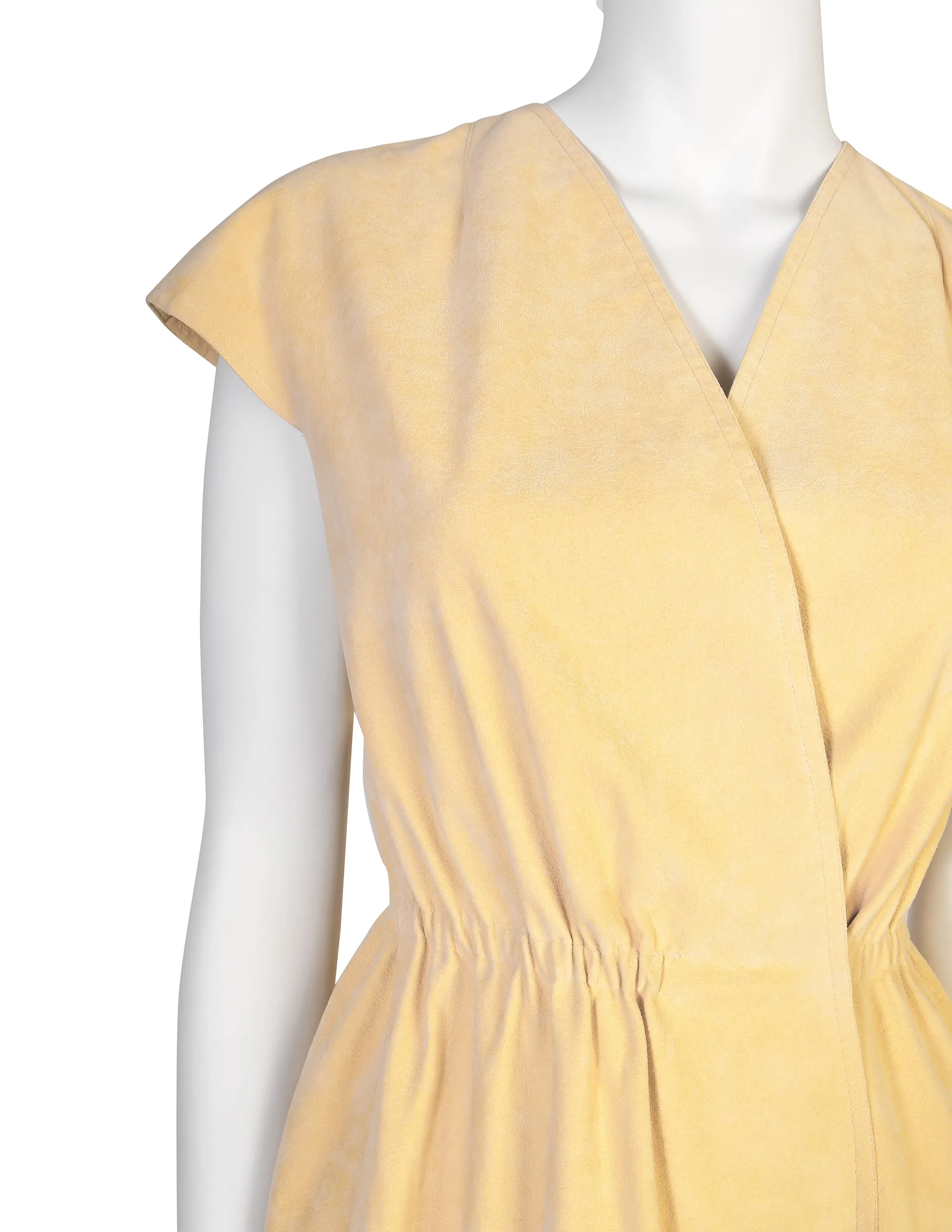 Halston Vintage 1970s Iconic Light Yellow Ultrasuede Wrap Dress