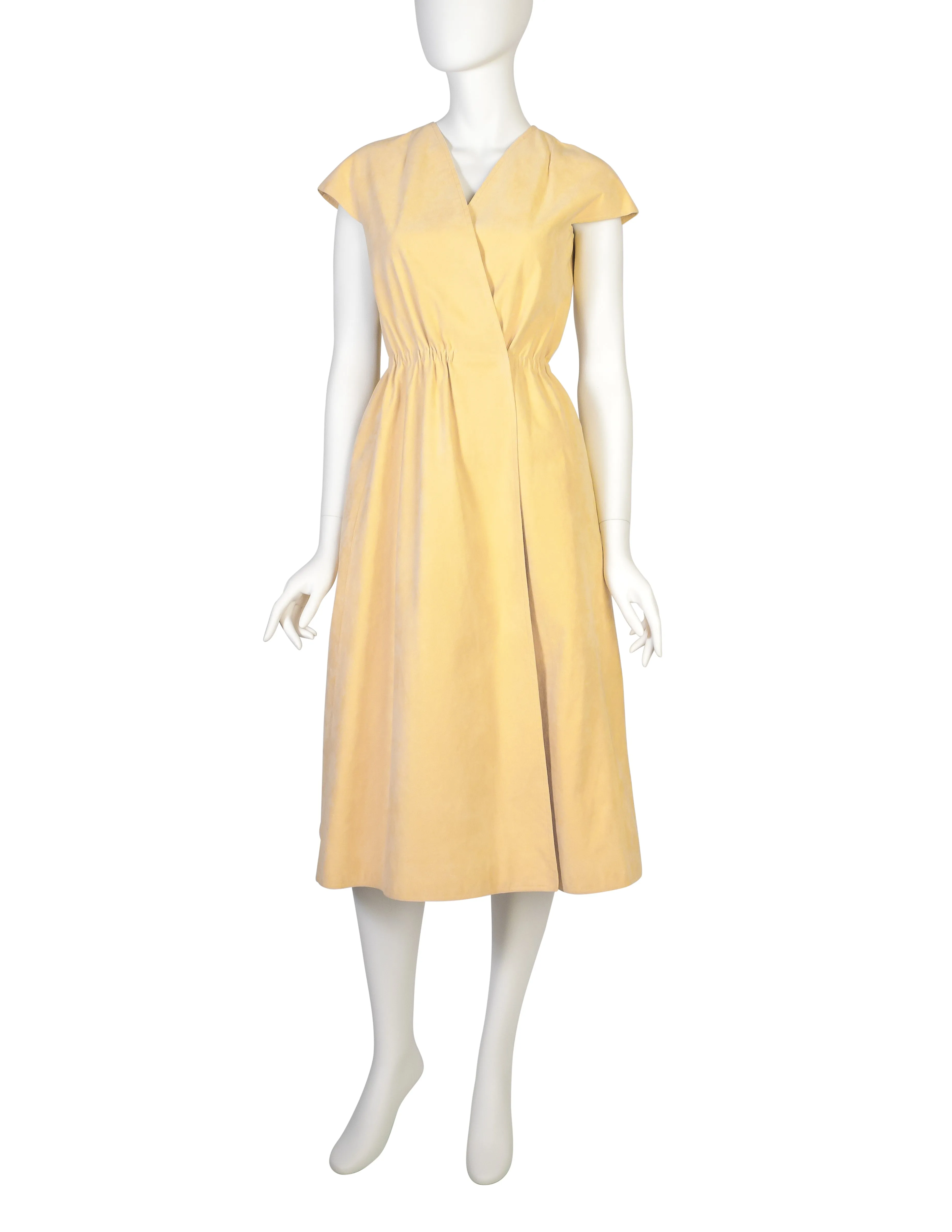 Halston Vintage 1970s Iconic Light Yellow Ultrasuede Wrap Dress