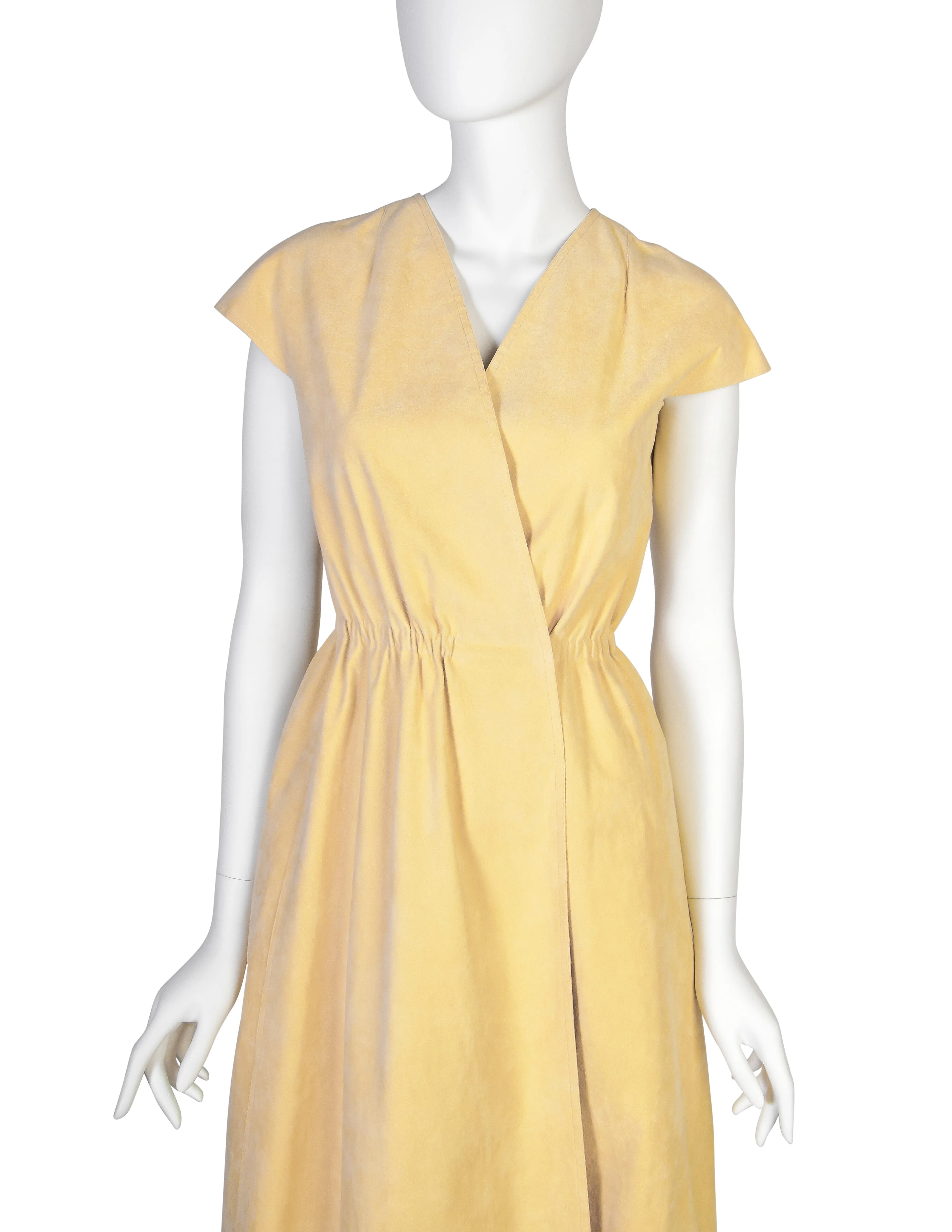 Halston Vintage 1970s Iconic Light Yellow Ultrasuede Wrap Dress