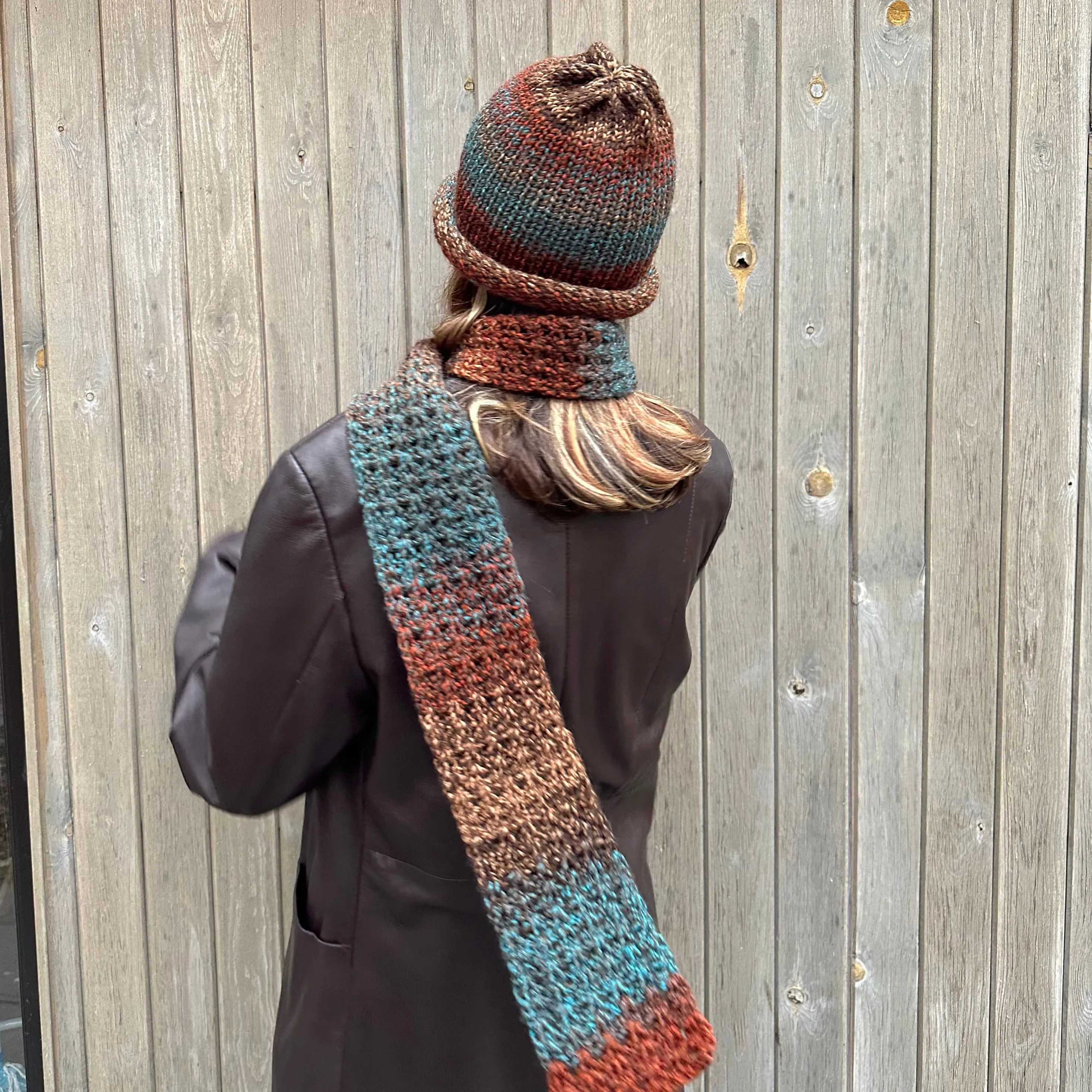 Handmade ombré brown and blue crochet scarf