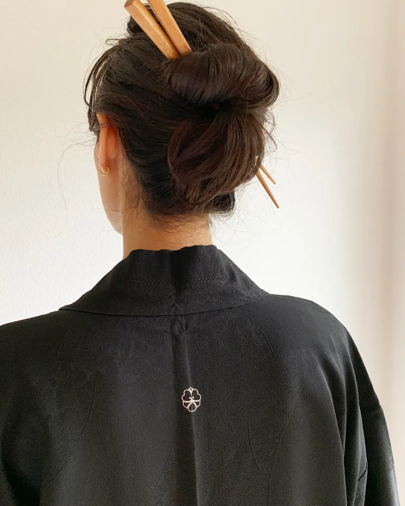 Handwriting Sakura Lining Black Haori Kimono Jacket