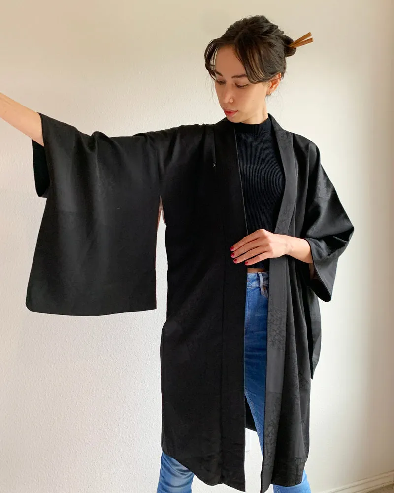 Handwriting Sakura Lining Black Haori Kimono Jacket