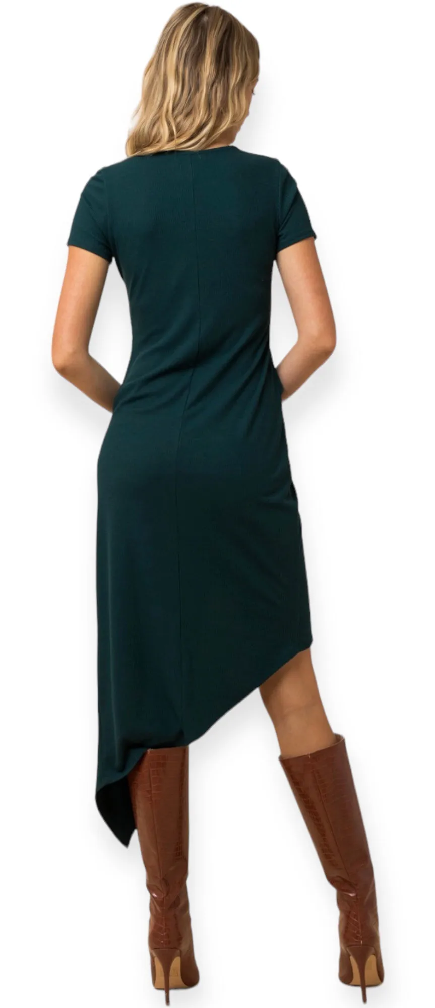 Hannah's Twist Wrap Midi Dress- Dark Green