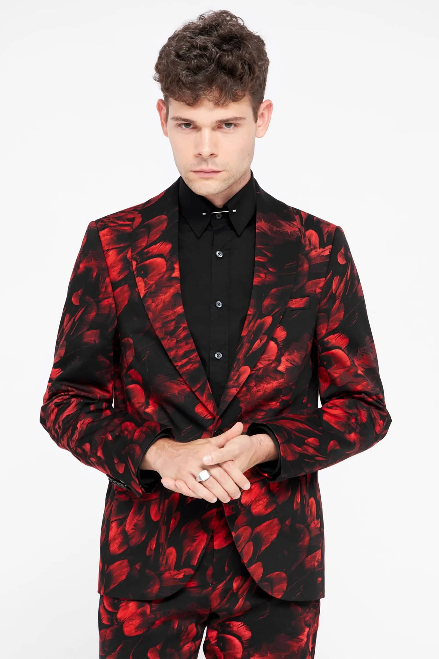 Heron Slim Fit Red Floral Cotton Jacket