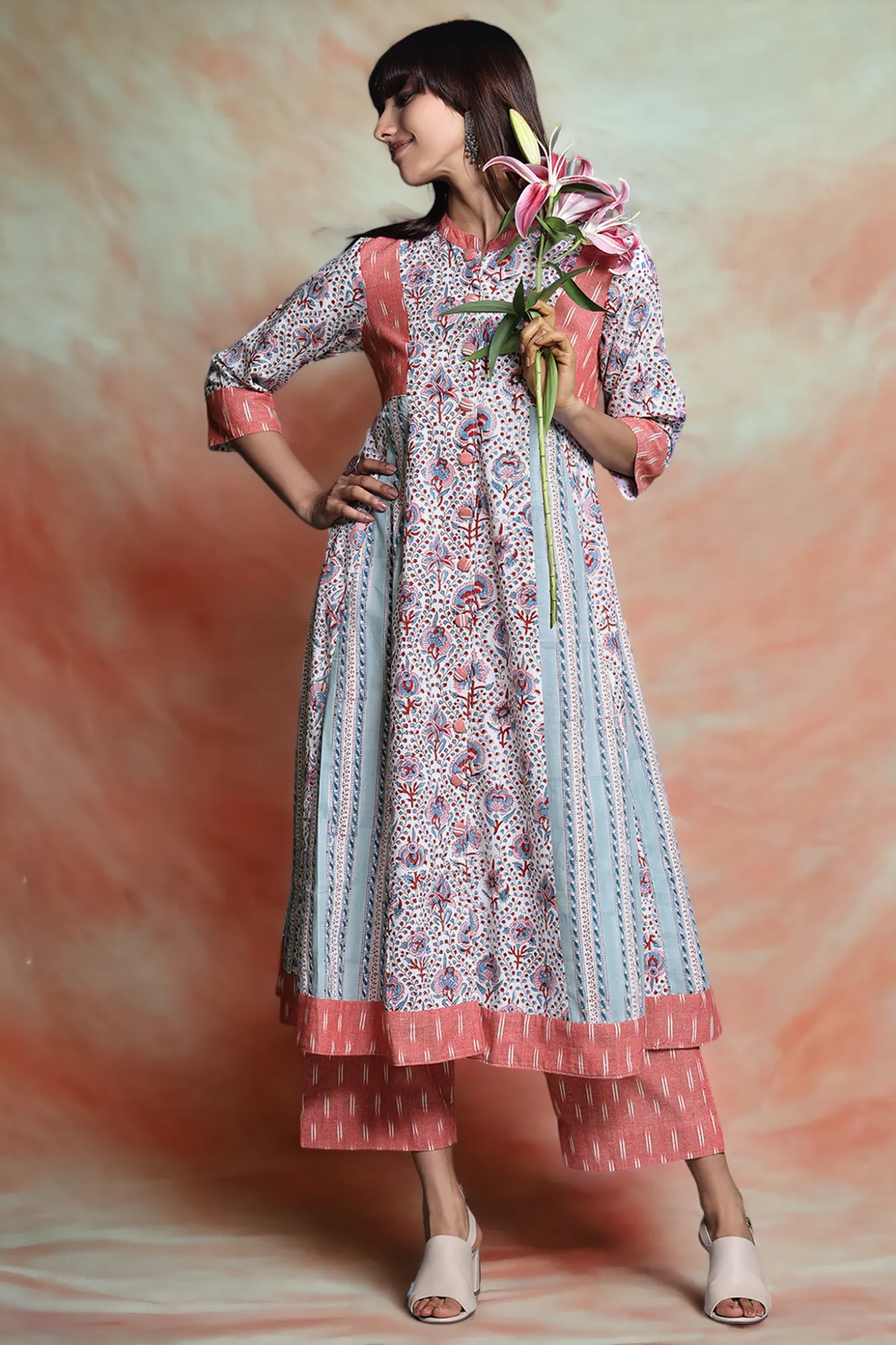 high collar button down anarkali - rosewater boom & tranquil oasis