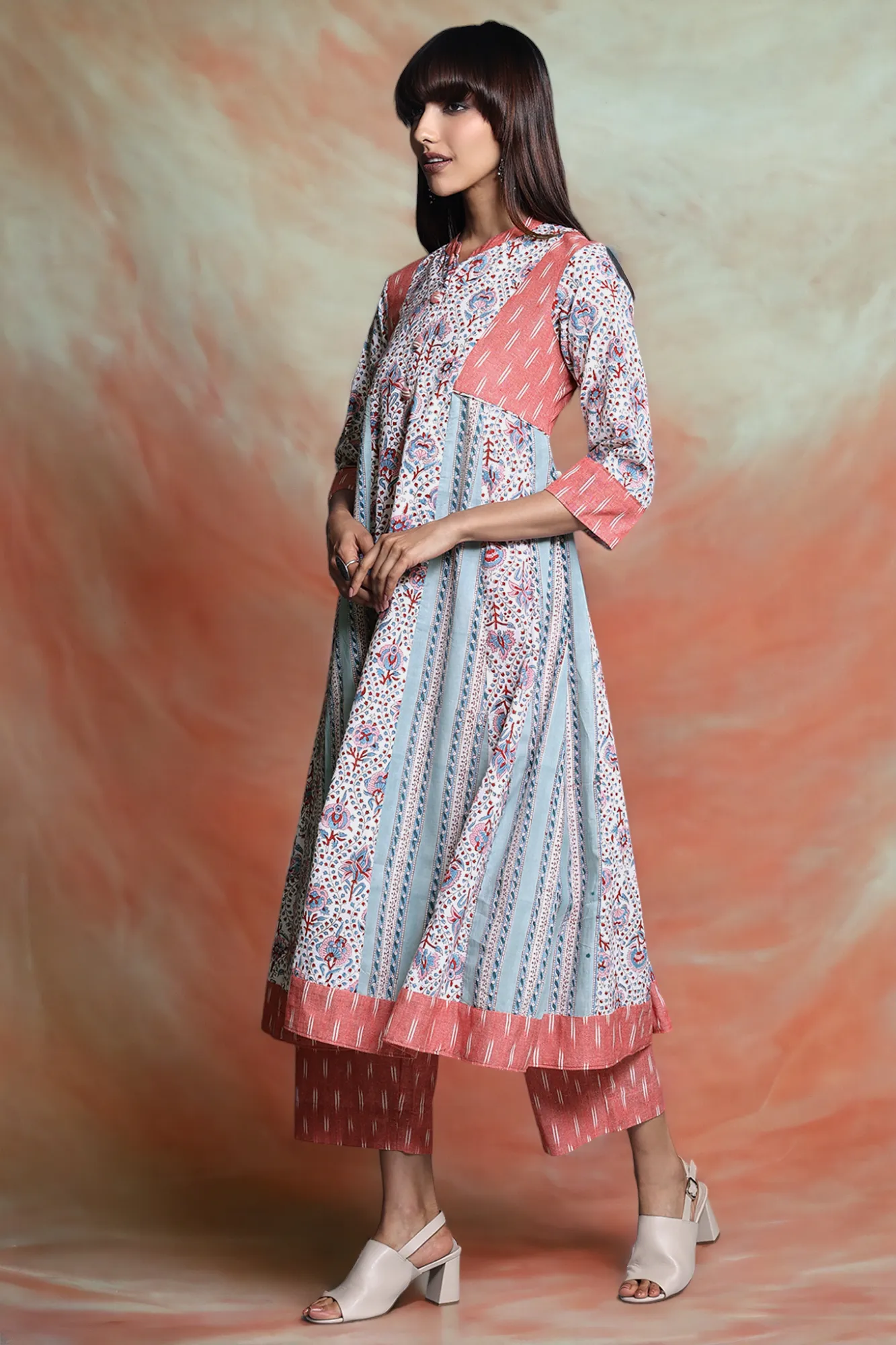 high collar button down anarkali - rosewater boom & tranquil oasis