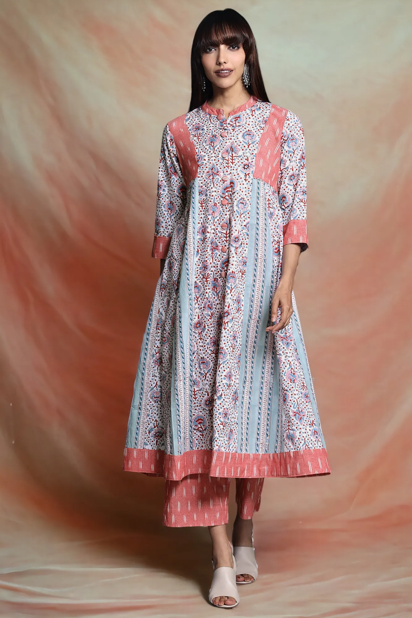 high collar button down anarkali - rosewater boom & tranquil oasis