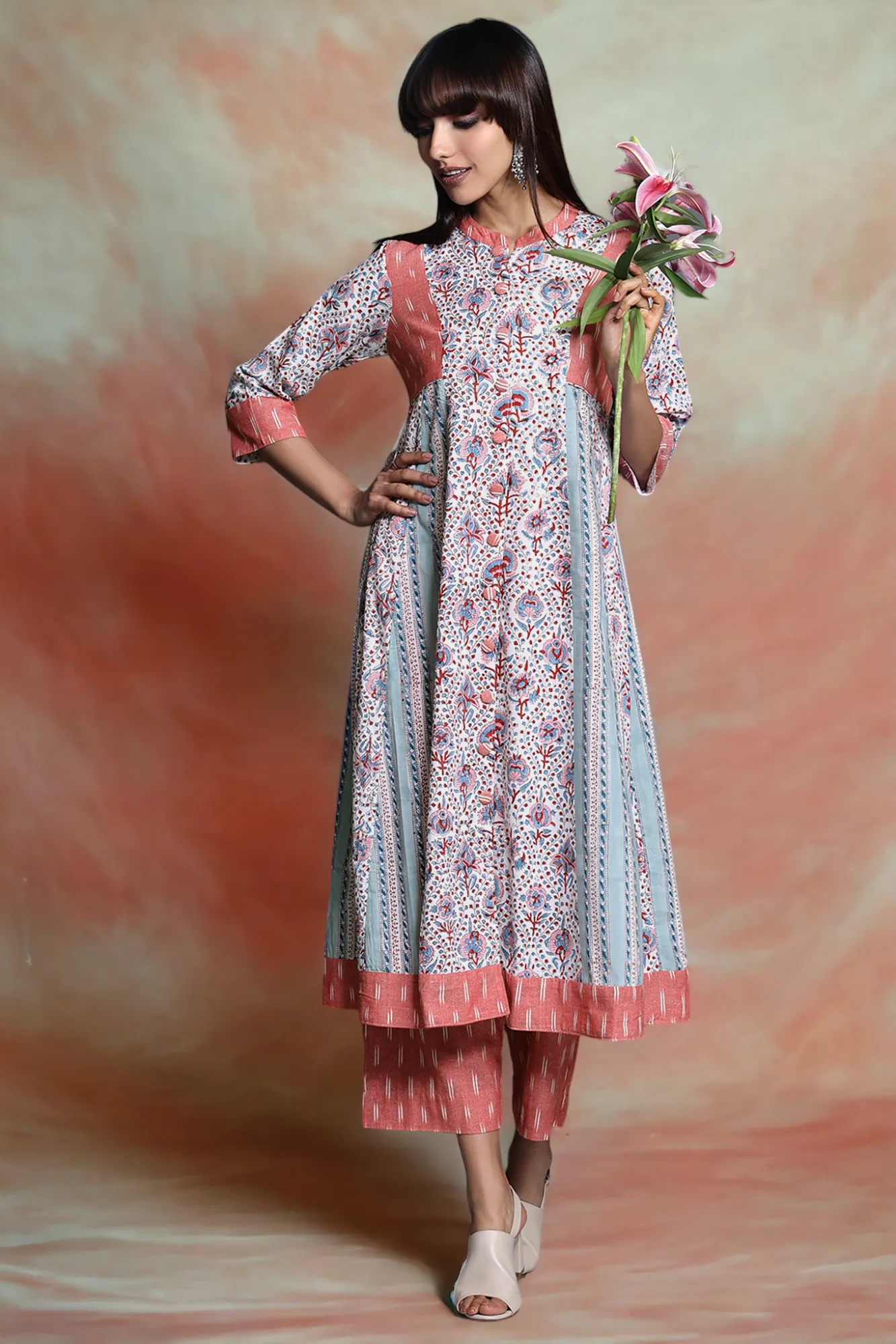 high collar button down anarkali - rosewater boom & tranquil oasis