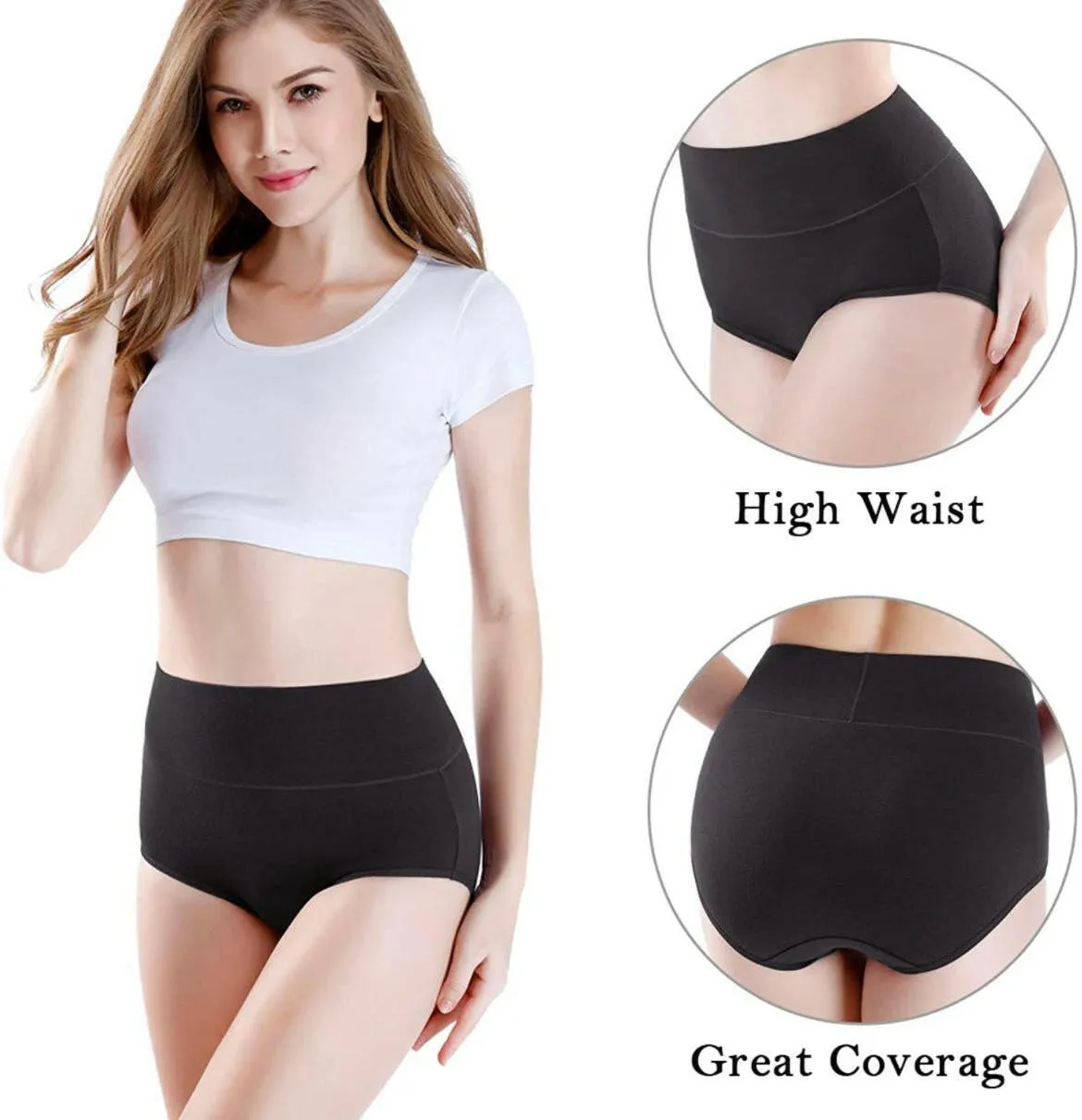 High Waisted Cotton Underwear Soft Full Briefs Breathable Panties by Wirarpa