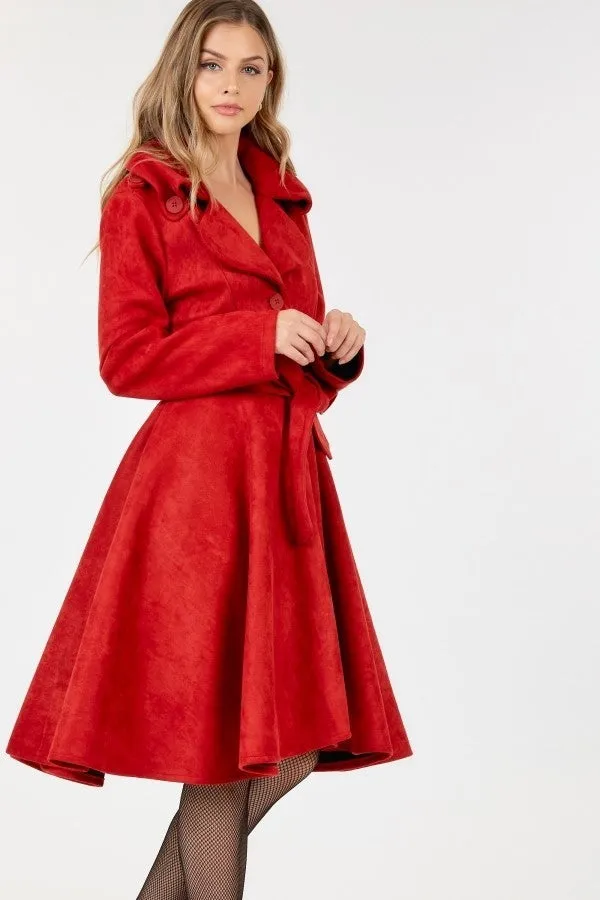 Hot Girl Drop-Red Gorgeous A-Line Suede Swing Overcoat In Red