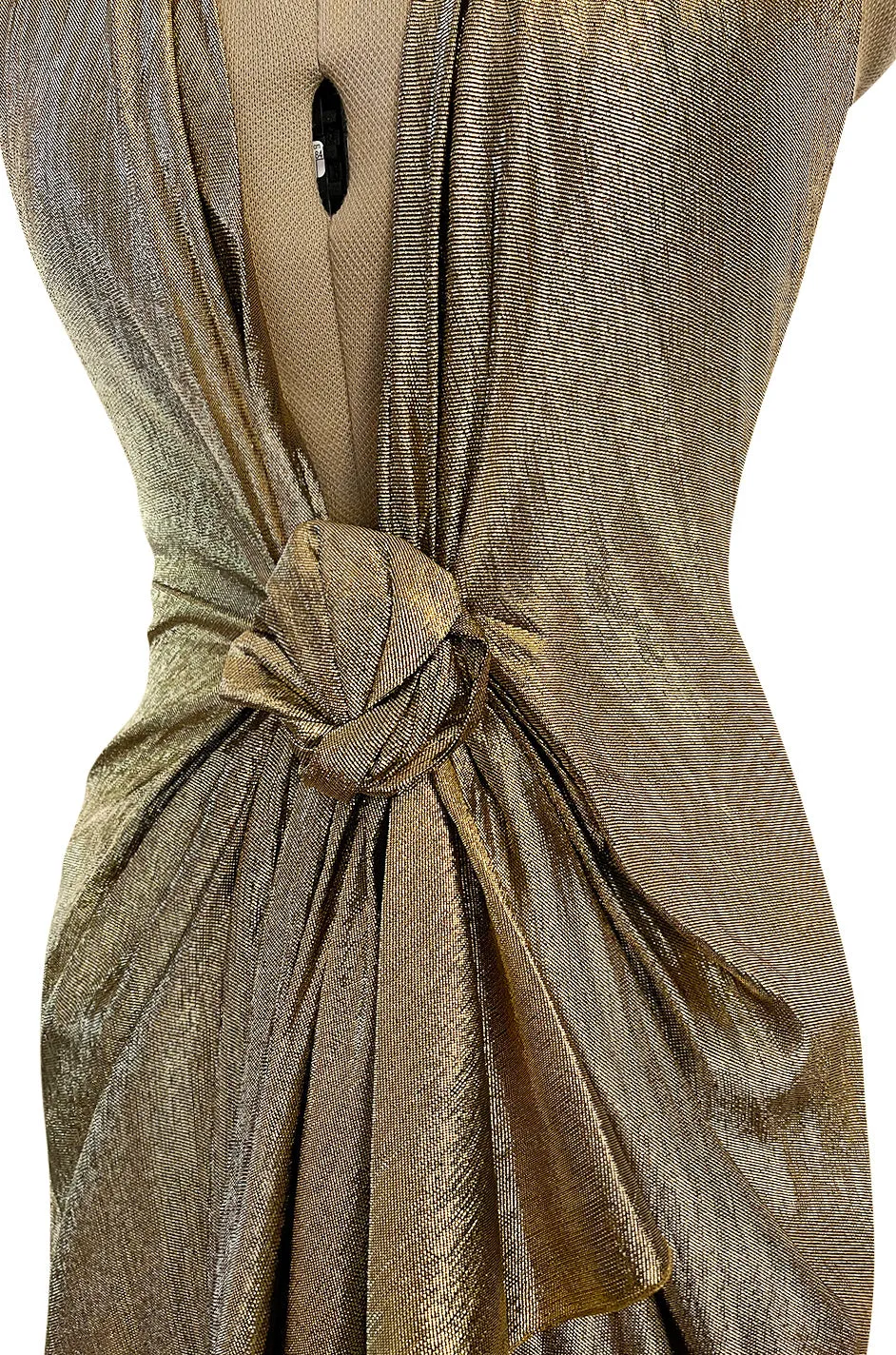 Iconic Fall 1980 John Anthony Couture Plunge Front Gold Lame Halter Dress w Bare Back