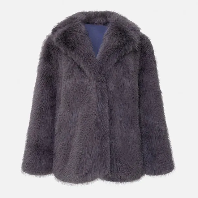 Iconic Fluffy Furry Faux Fur Jacket Winter Shaggy Overcoat Fur Coat