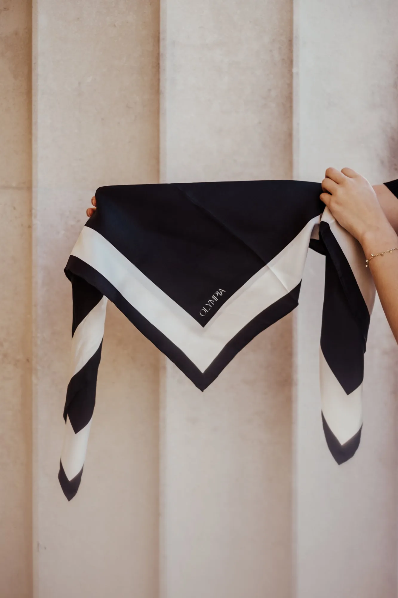 Imelda Ebony/Antique White Silk Scarf - 89x89cm