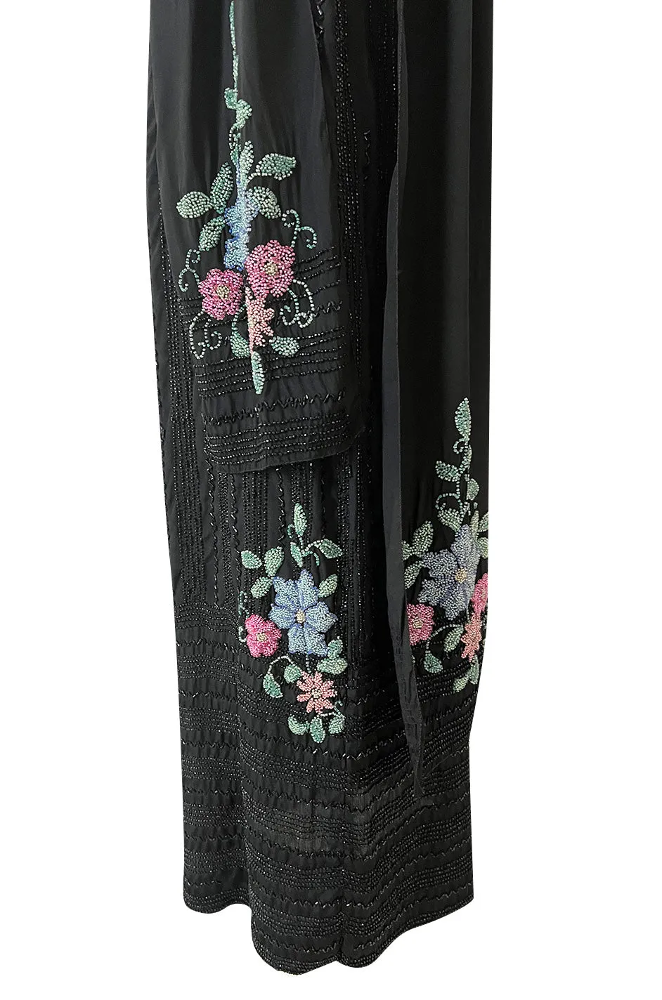 Incredible 1920s Densely Beaded Flapper Dress w Attached Floral Beaded Silk Panels