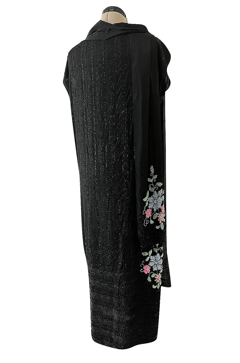 Incredible 1920s Densely Beaded Flapper Dress w Attached Floral Beaded Silk Panels