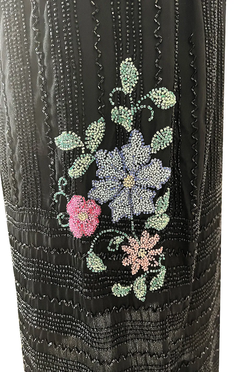 Incredible 1920s Densely Beaded Flapper Dress w Attached Floral Beaded Silk Panels