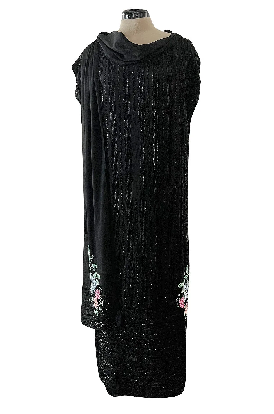 Incredible 1920s Densely Beaded Flapper Dress w Attached Floral Beaded Silk Panels